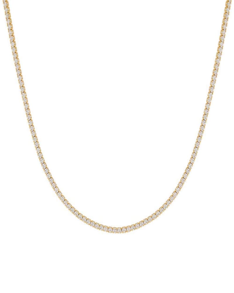 Front of a size 20" Classic Thin Tennis Necklace Gold 20" in Gold by By Adina Eden. | dia_product_style_image_id:315101